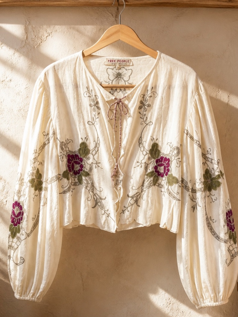 Free People Valencia Bed Jacket in Cream. So much Embroidery! Fall Colors. Sz L
